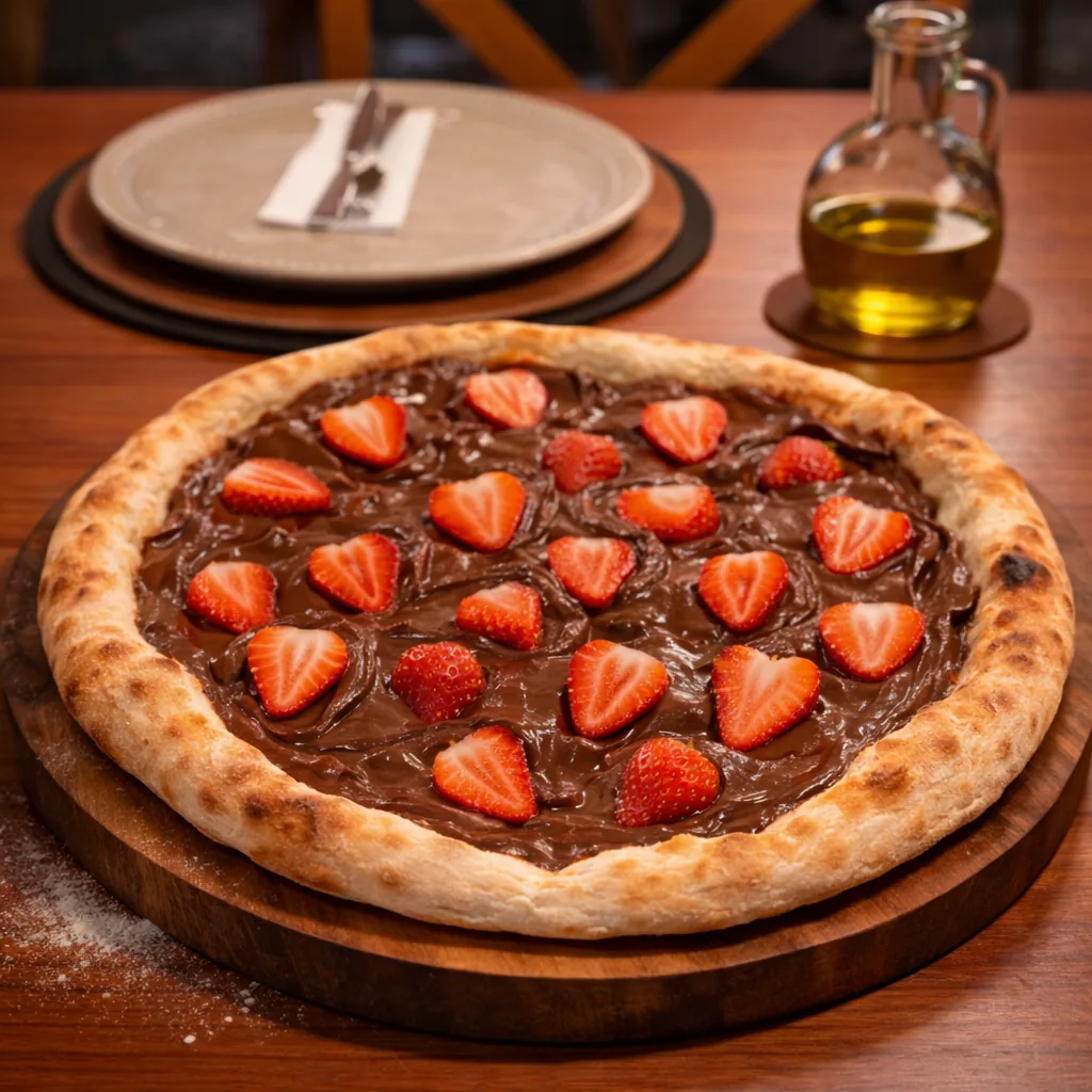 Pizza doce de Nutella com morangos da Grato